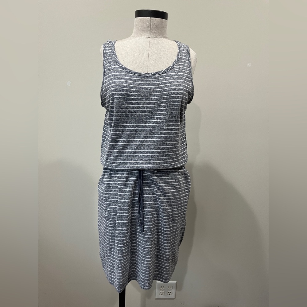 Talbots Navy & White Striped Sleeveless Drawstring Midi Dress